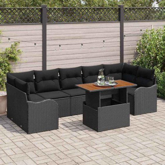 Garten-Sofa-Set mit Kissen 8 pcs Schwarz und Creme