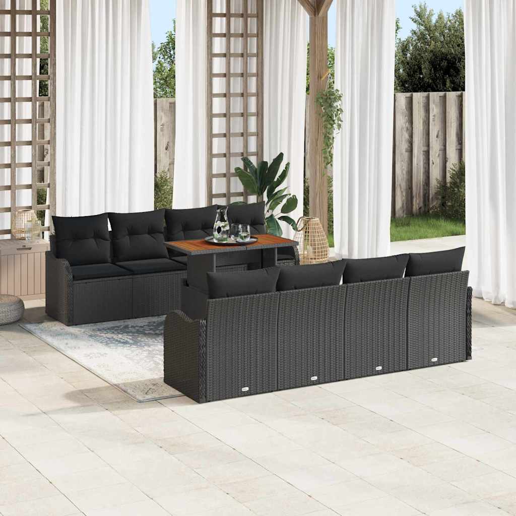 Garten-Sofa-Set mit Kissen 7 pcs Schwarz und Creme