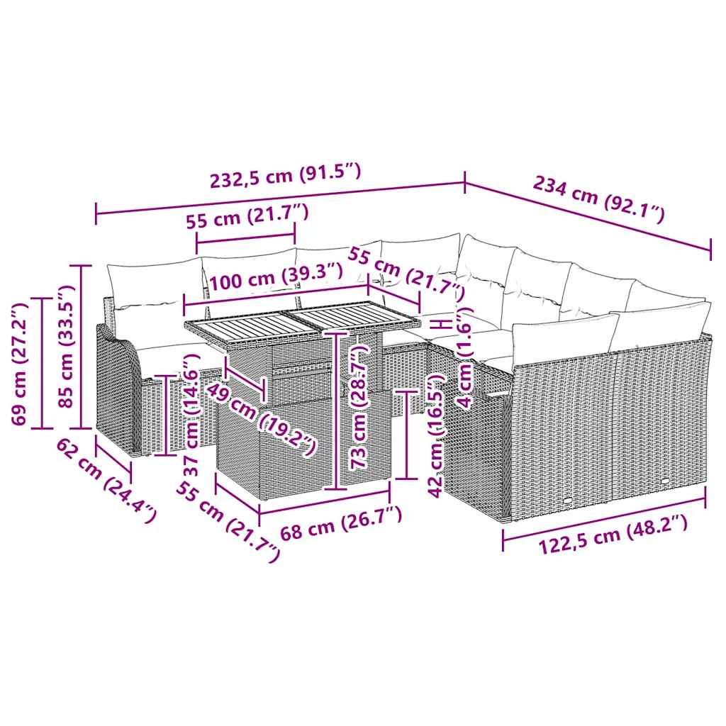 Garten-Sofa-Set mit Kissen 7 pcs Schwarz und Creme