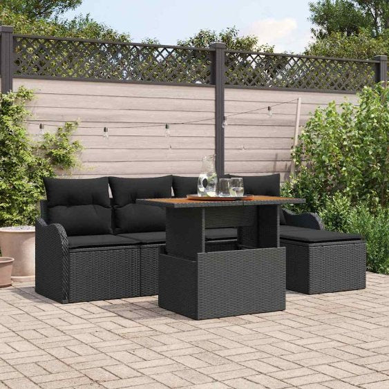Garten-Sofa-Set mit Kissen 6 pcs Schwarz und Creme