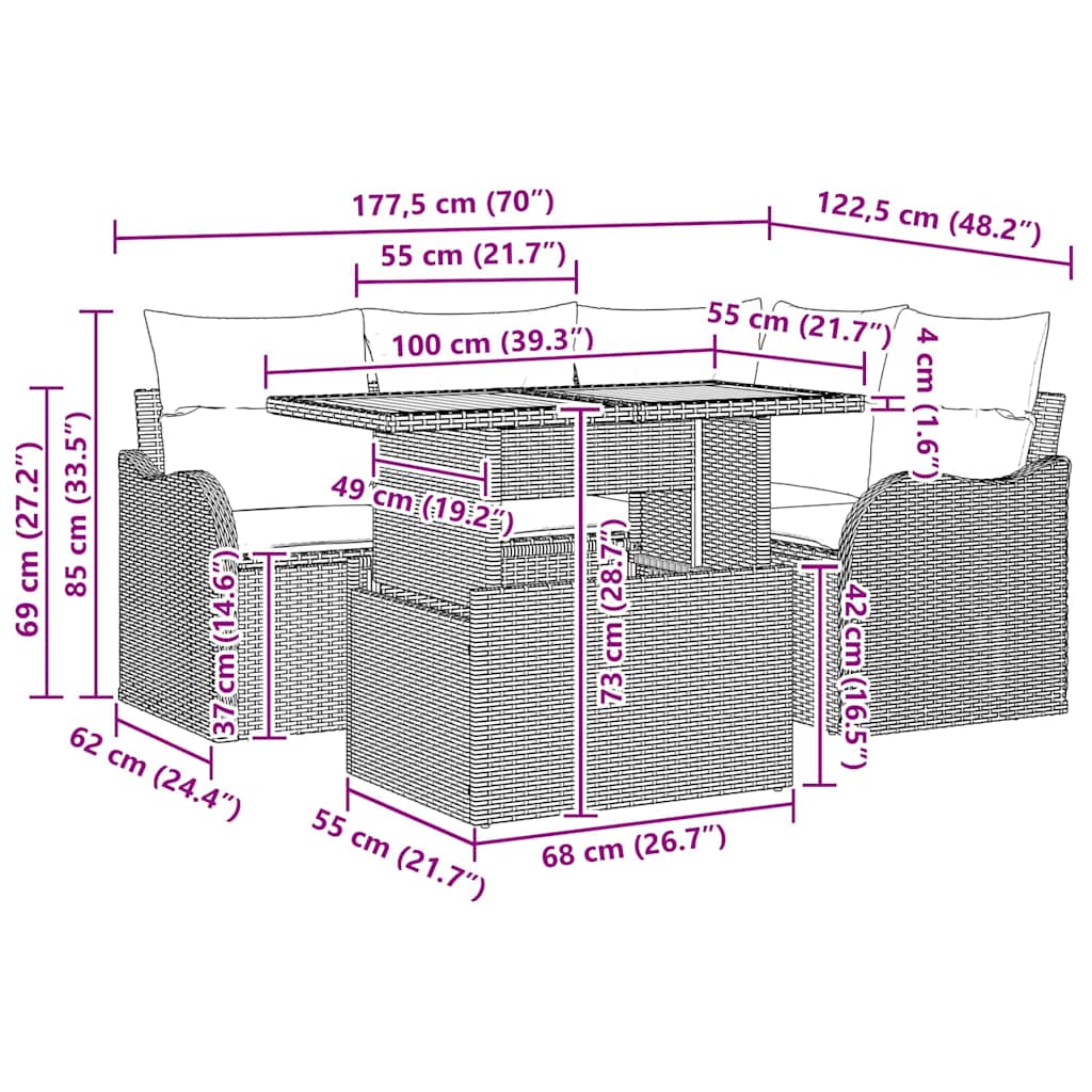 Garten-Sofa-Set mit Kissen 5 pcs Schwarz und Creme