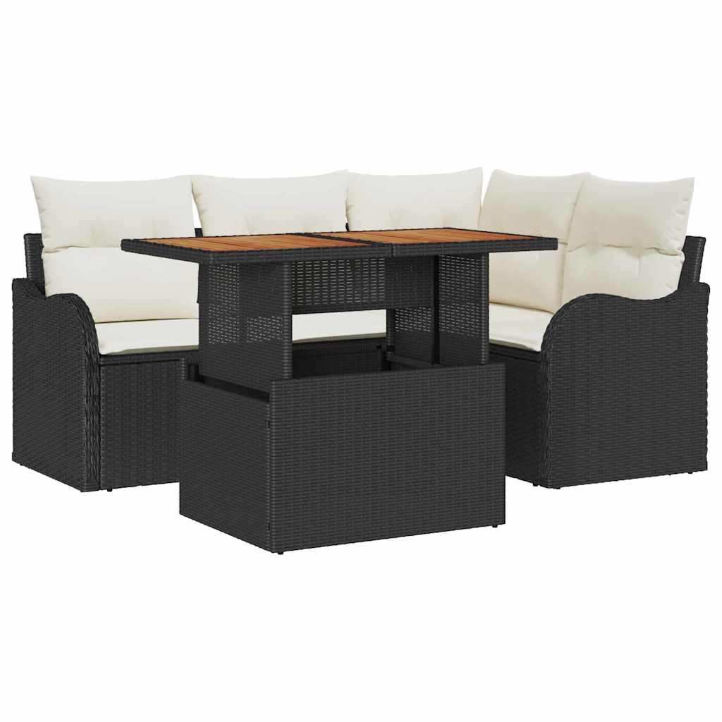 Garten-Sofa-Set mit Kissen 5 pcs Schwarz und Creme