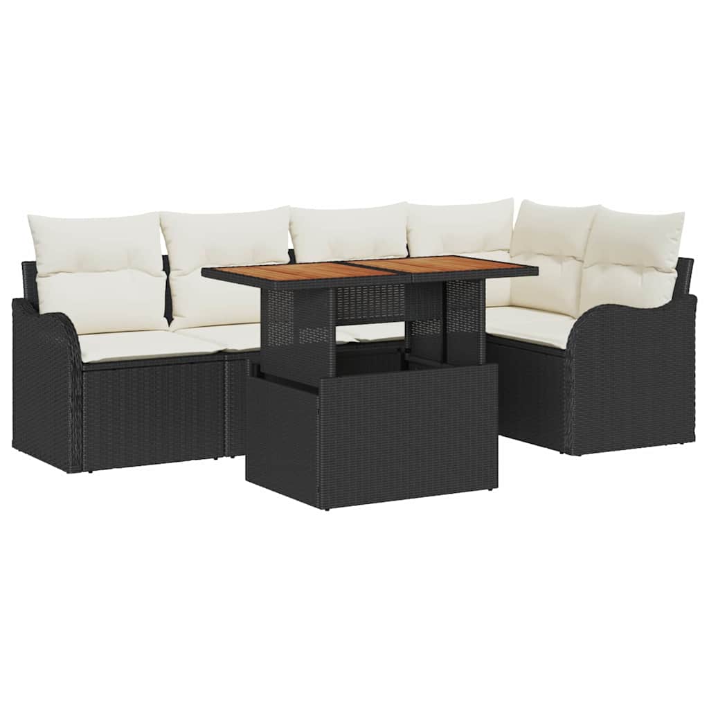 Garten-Sofa-Set mit Kissen 6 pcs Schwarz und Creme