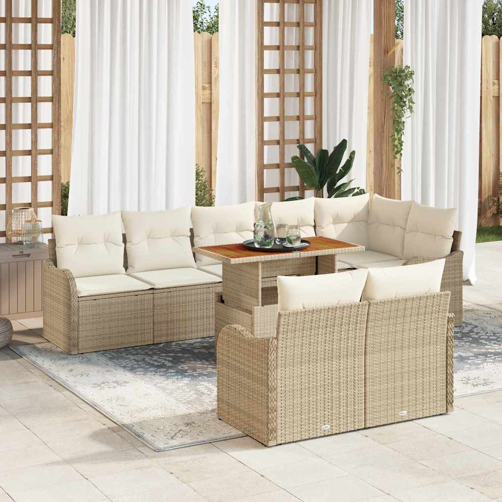 Garten-Sofa-Set mit Kissen 9 pcs Schwarz und Creme
