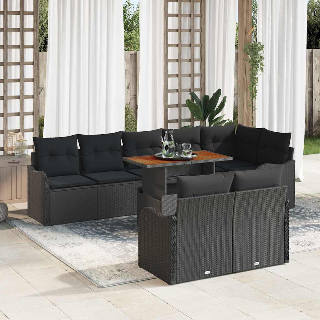 Garten-Sofa-Set mit Kissen 9 pcs Schwarz und Creme