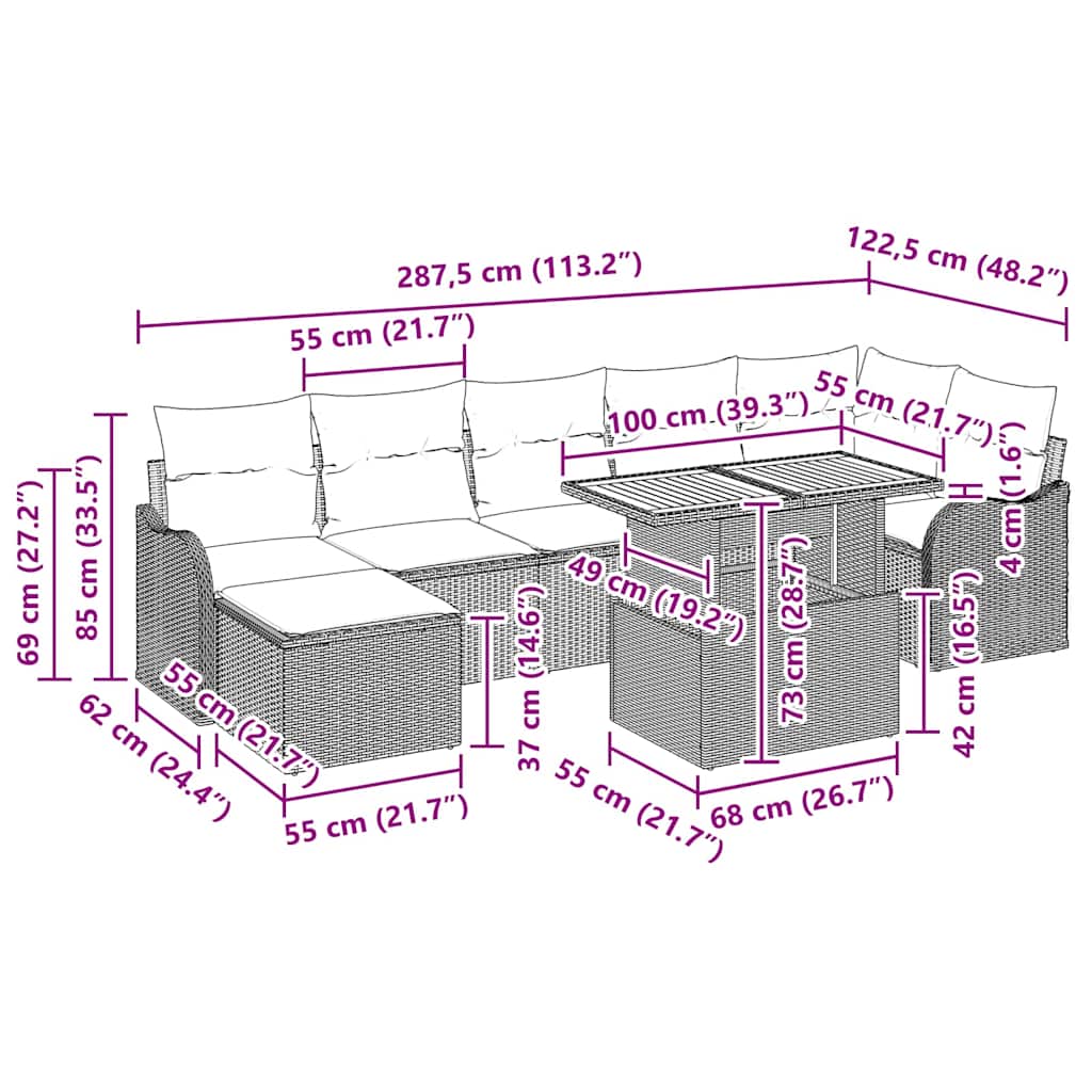 Garten-Sofa-Set mit Kissen mit Speicher 8 pcs Schwarz und Creme