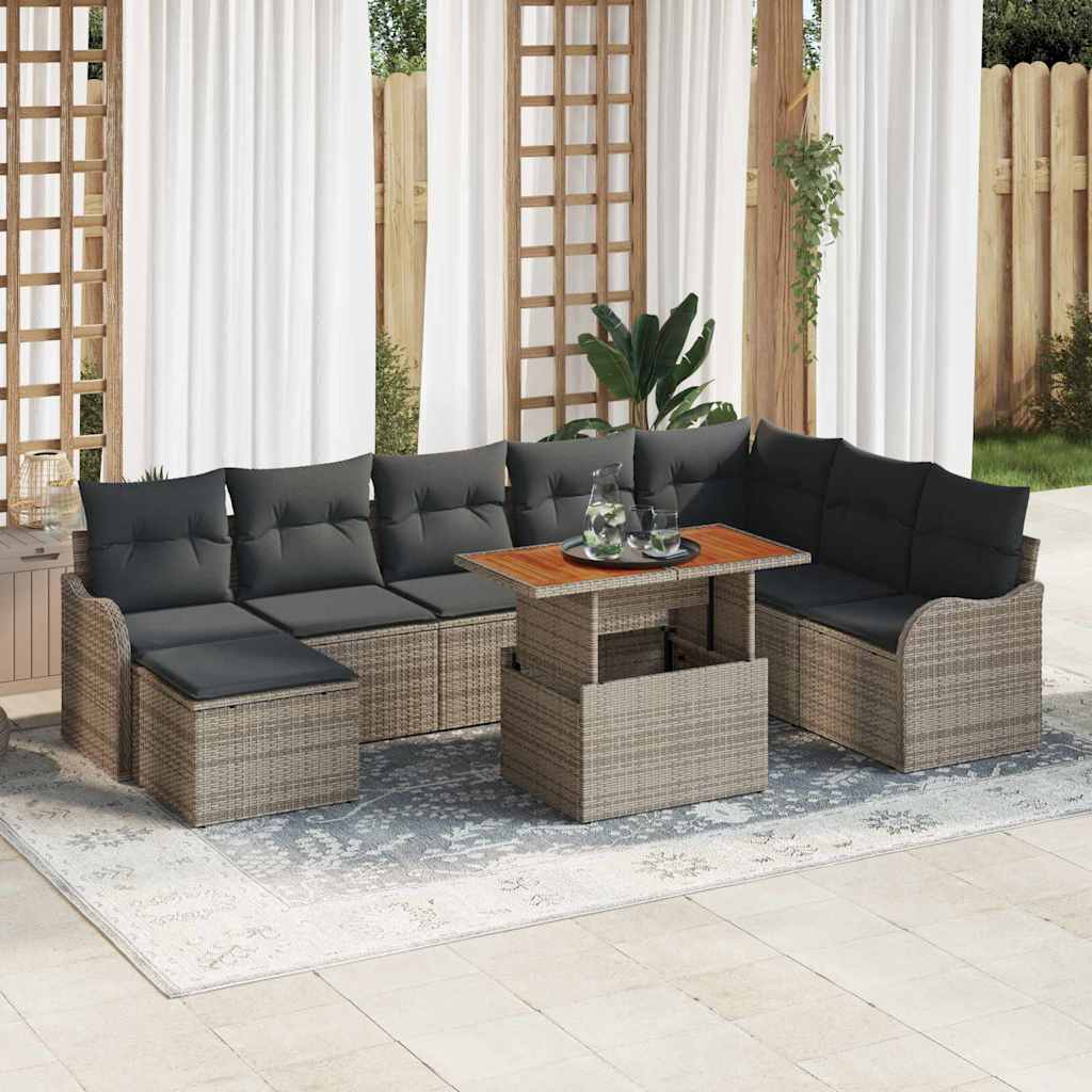 Garten-Sofa-Set mit Kissen mit Speicher 9 pcs Schwarz und Creme