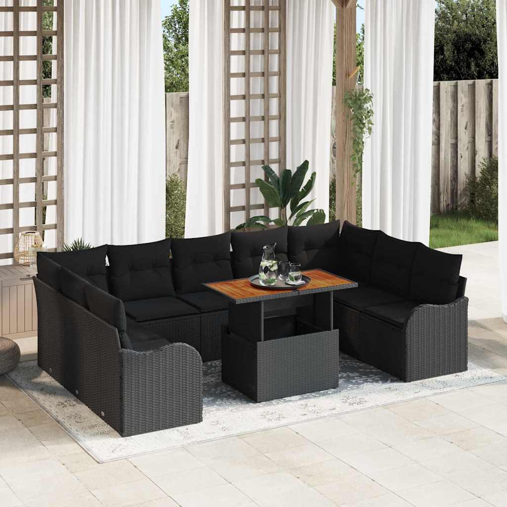 Garten-Sofa-Set mit Kissen 10 pcs Schwarz und Creme