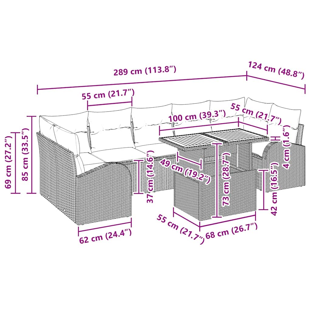 Garten-Sofa-Set mit Kissen 8 pcs Schwarz und Creme
