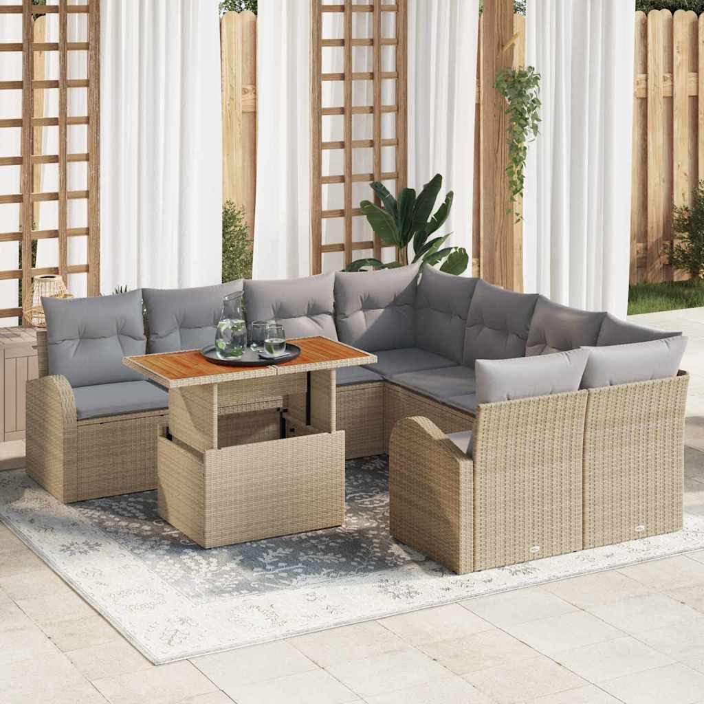 Garten-Sofa-Set mit Kissen 9 pcs Schwarz und Creme