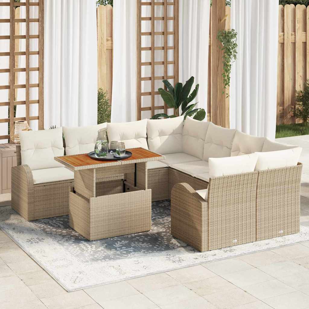 Garten-Sofa-Set mit Kissen 9 pcs Schwarz und Creme