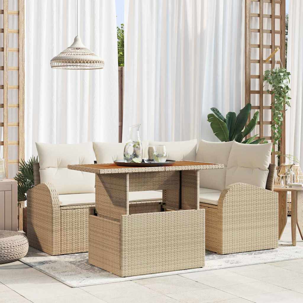 Garten-Sofa-Set mit Kissen 5 pcs Schwarz und Creme