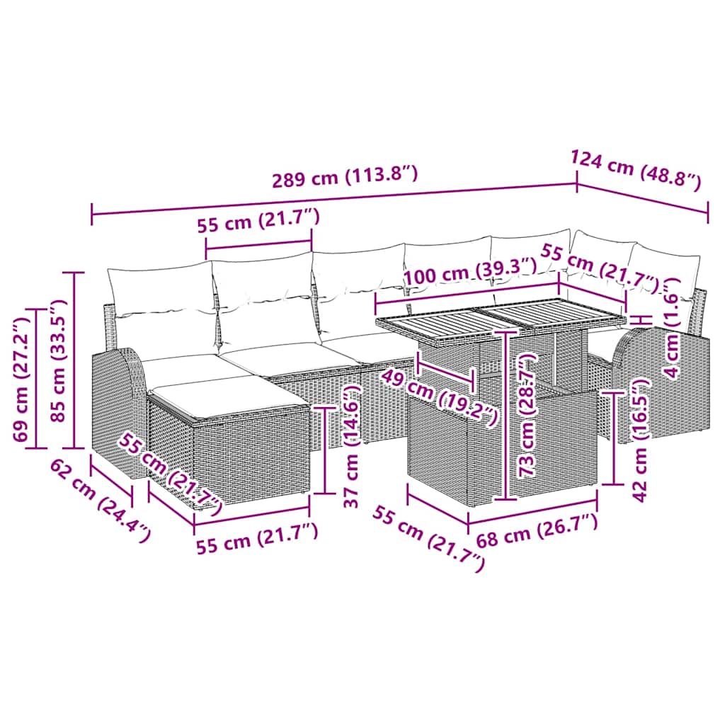 Garten-Sofa-Set mit Kissen 8 pcs Schwarz und Creme