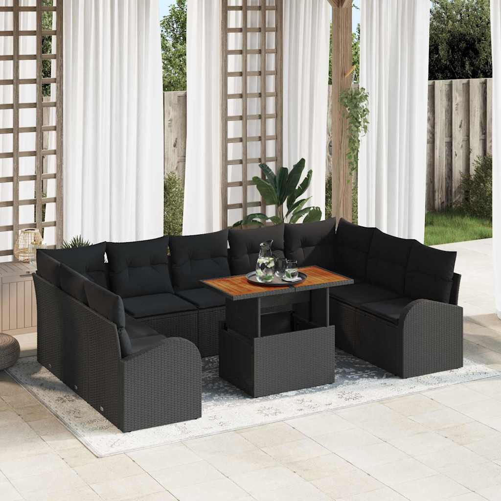 Garten-Sofa-Set mit Kissen 10 pcs Schwarz und Creme