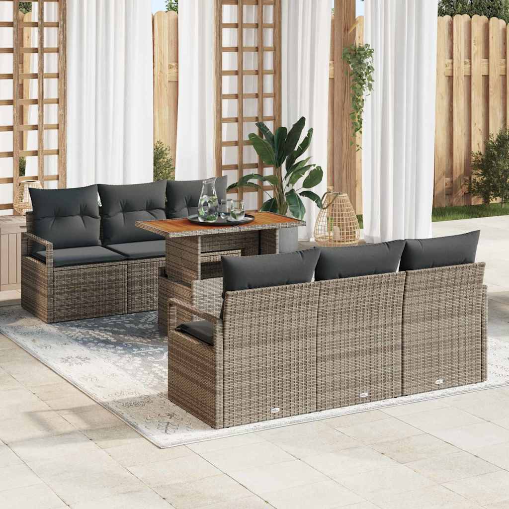 Garten-Sofa-Set mit Kissen 7 pcs Schwarz und Creme