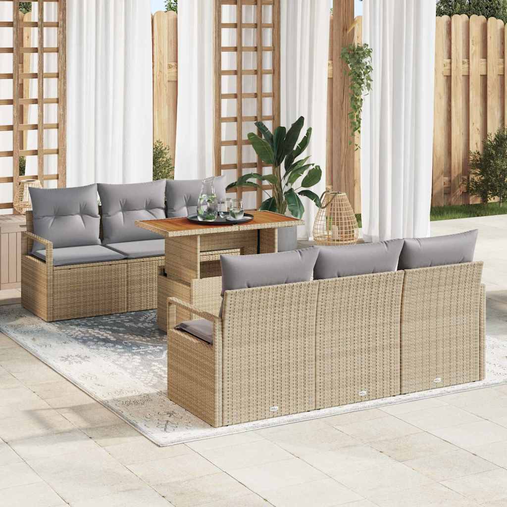 Garten-Sofa-Set mit Kissen 7 pcs Schwarz und Creme