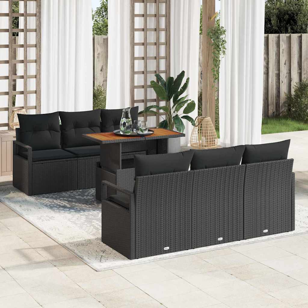 Garten-Sofa-Set mit Kissen 7 pcs Schwarz und Creme