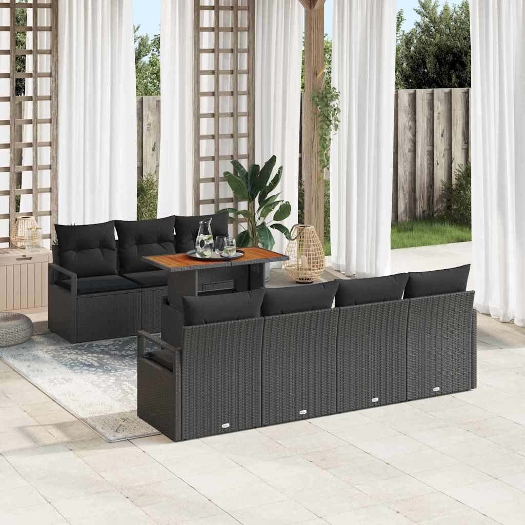 Garten-Sofa-Set mit Kissen mit Kissen 8 pcs Schwarz und Creme