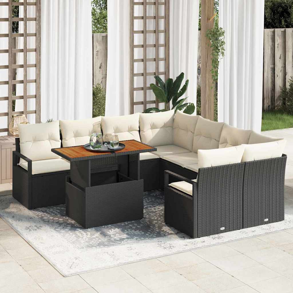 Garten Essgruppe mit Kissen mit Kissen 9 pcs Schwarz und Creme