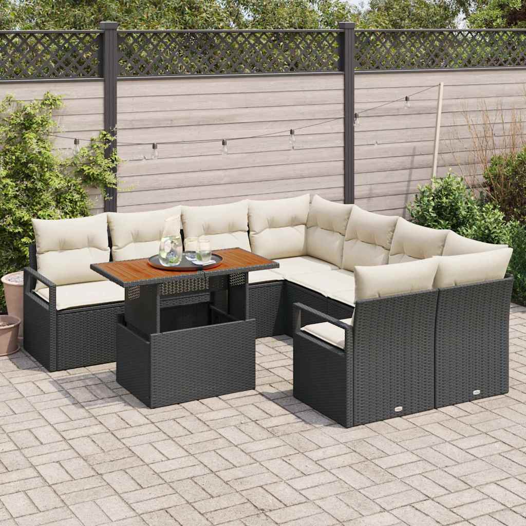 Garten Essgruppe mit Kissen mit Kissen 9 pcs Schwarz und Creme