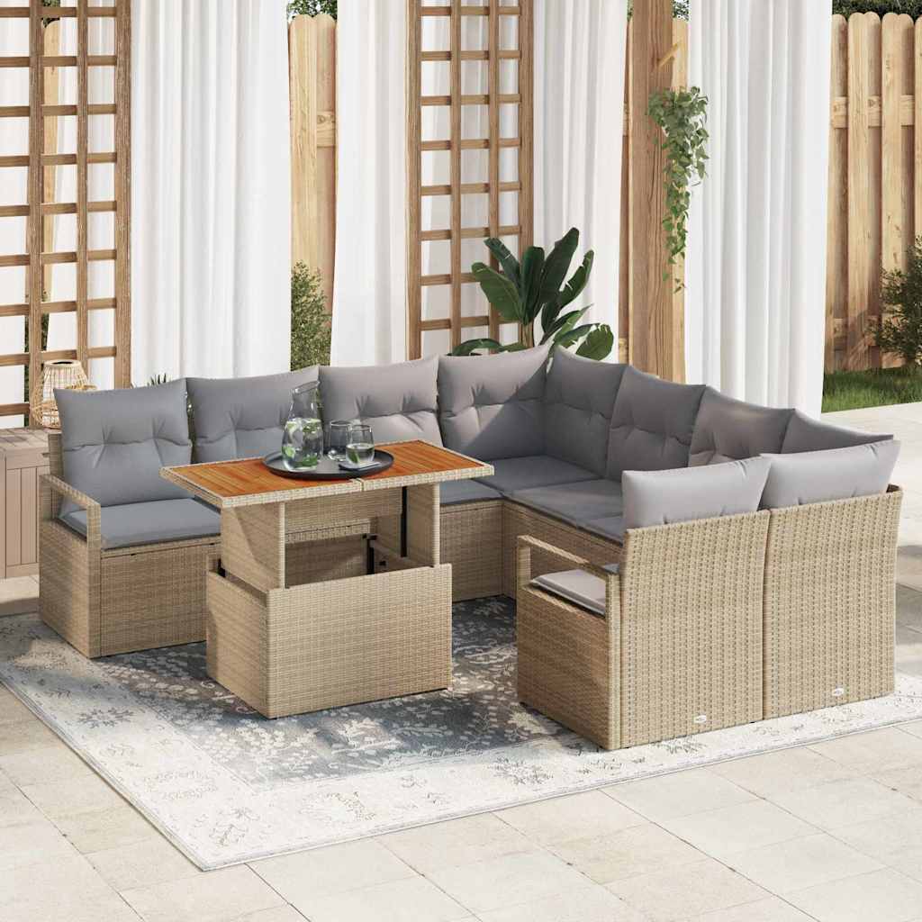 Garten Essgruppe mit Kissen mit Kissen 9 pcs Schwarz und Creme