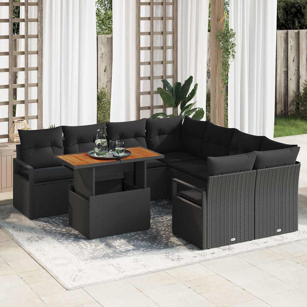 Garten Essgruppe mit Kissen mit Kissen 9 pcs Schwarz und Creme