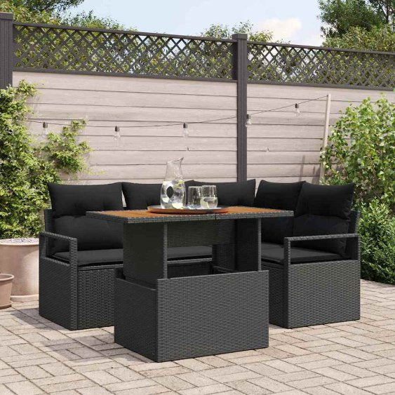 Garten Essgruppe mit Kissen mit Kissen 5 pcs Schwarz und Creme