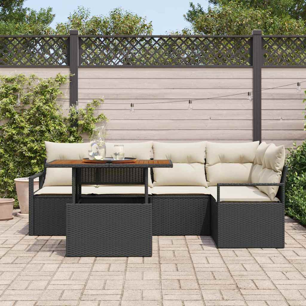 Garten Essgruppe mit Kissen mit Kissen 6 pcs Schwarz und Creme