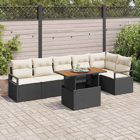 Garten Essgruppe mit Kissen mit Kissen 7 pcs Schwarz und Creme