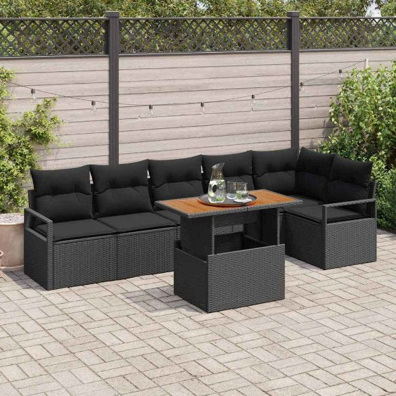 Garten Essgruppe mit Kissen mit Kissen 7 pcs Schwarz und Creme