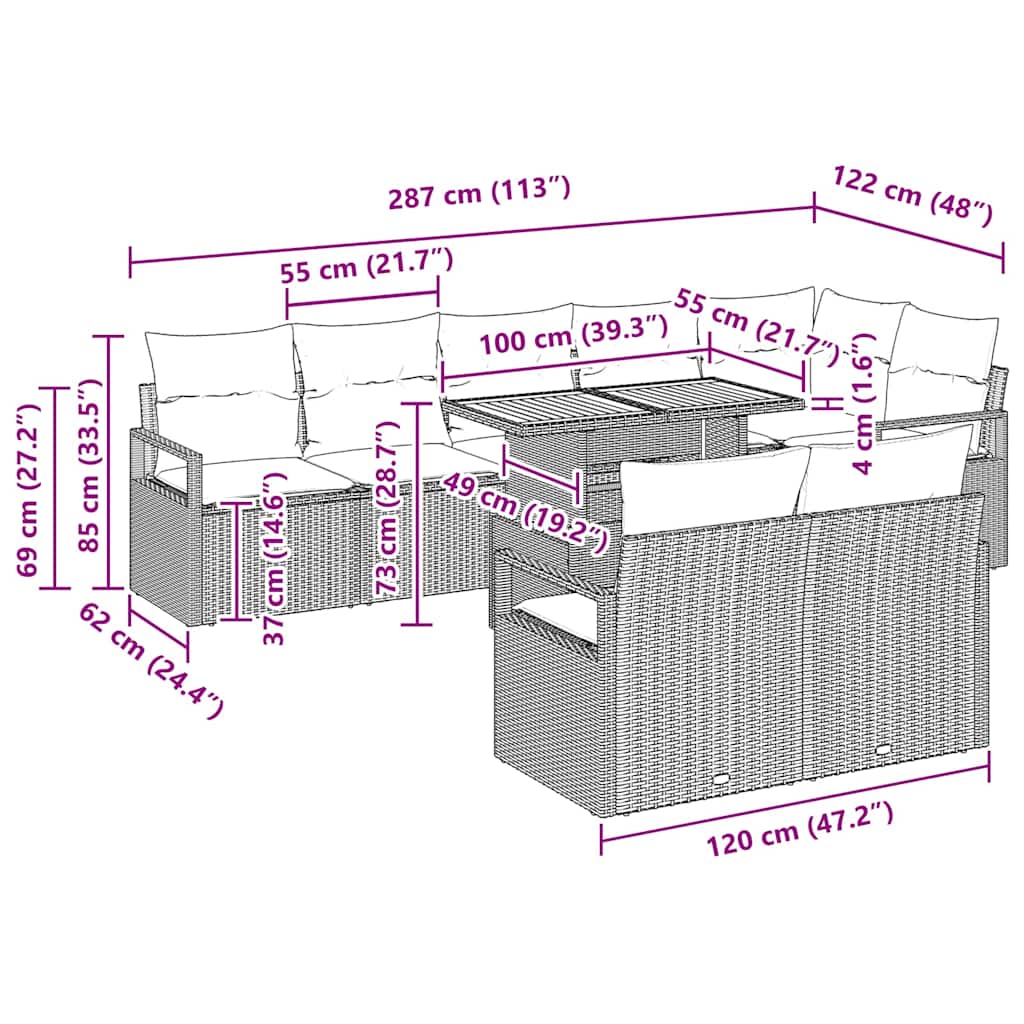 Garten-Sofa-Set mit Kissen mit Kissen 9 pcs Schwarz und Creme