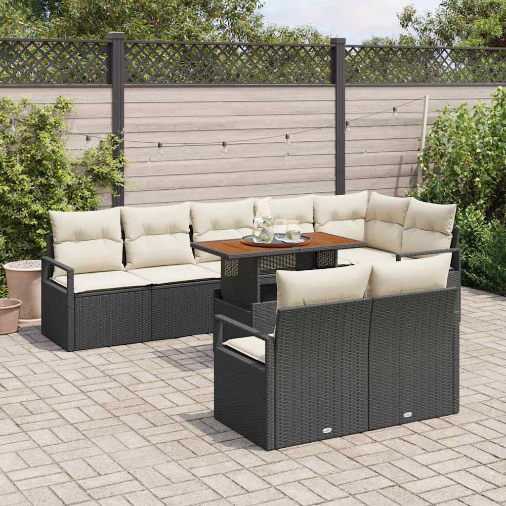 Garten-Sofa-Set mit Kissen mit Kissen 9 pcs Schwarz und Creme