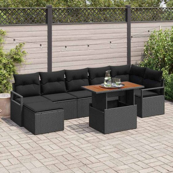 Garten Essgruppe mit Kissen 8 pcs Schwarz und Creme