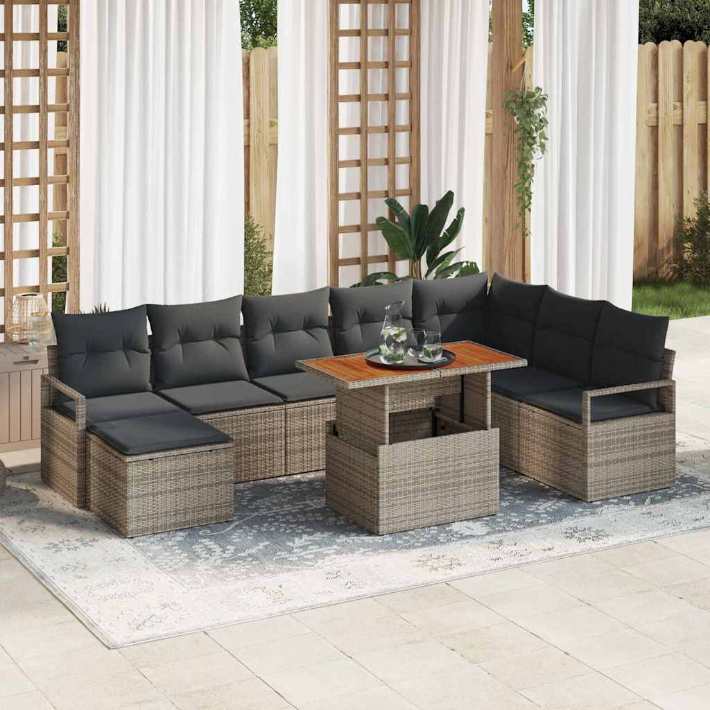 Garten-Sofa-Set mit Kissen 9 pcs Schwarz und Creme