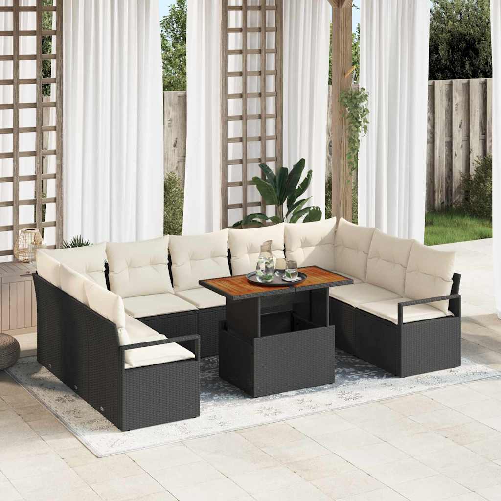 Garten-Sofa-Set mit Kissen mit Kissen 10 pcs Schwarz und Creme