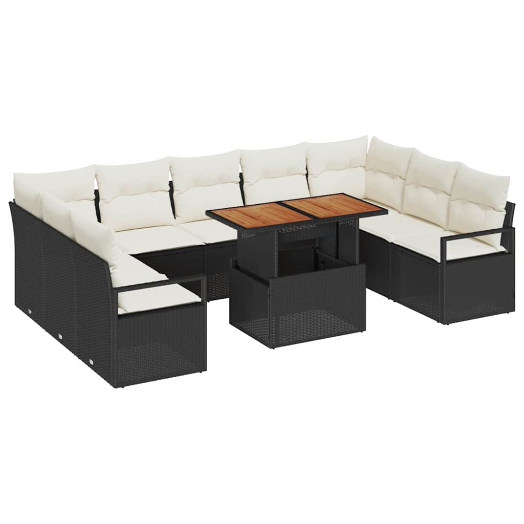Garten-Sofa-Set mit Kissen mit Kissen 10 pcs Schwarz und Creme