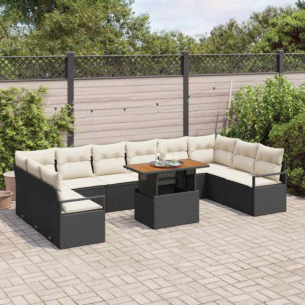 Garten-Sofa-Set mit Kissen mit Kissen 11 pcs Schwarz und Creme