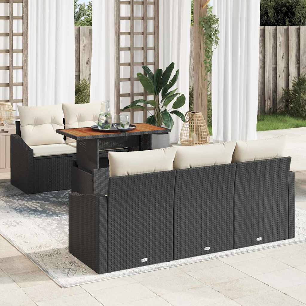 Garten Essgruppe mit Kissen Schwarz und Creme 100 x 55 x 73 cm