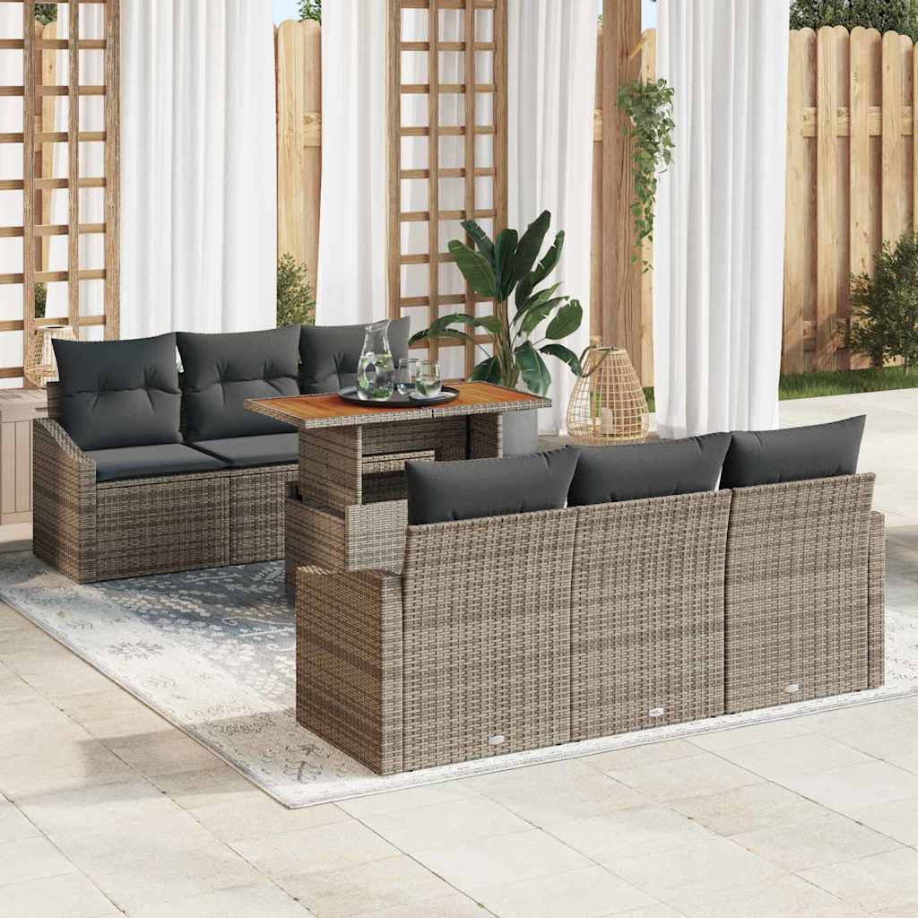 Garten-Sofa-Set mit Kissen mit Kissen 7 pcs Schwarz und Creme