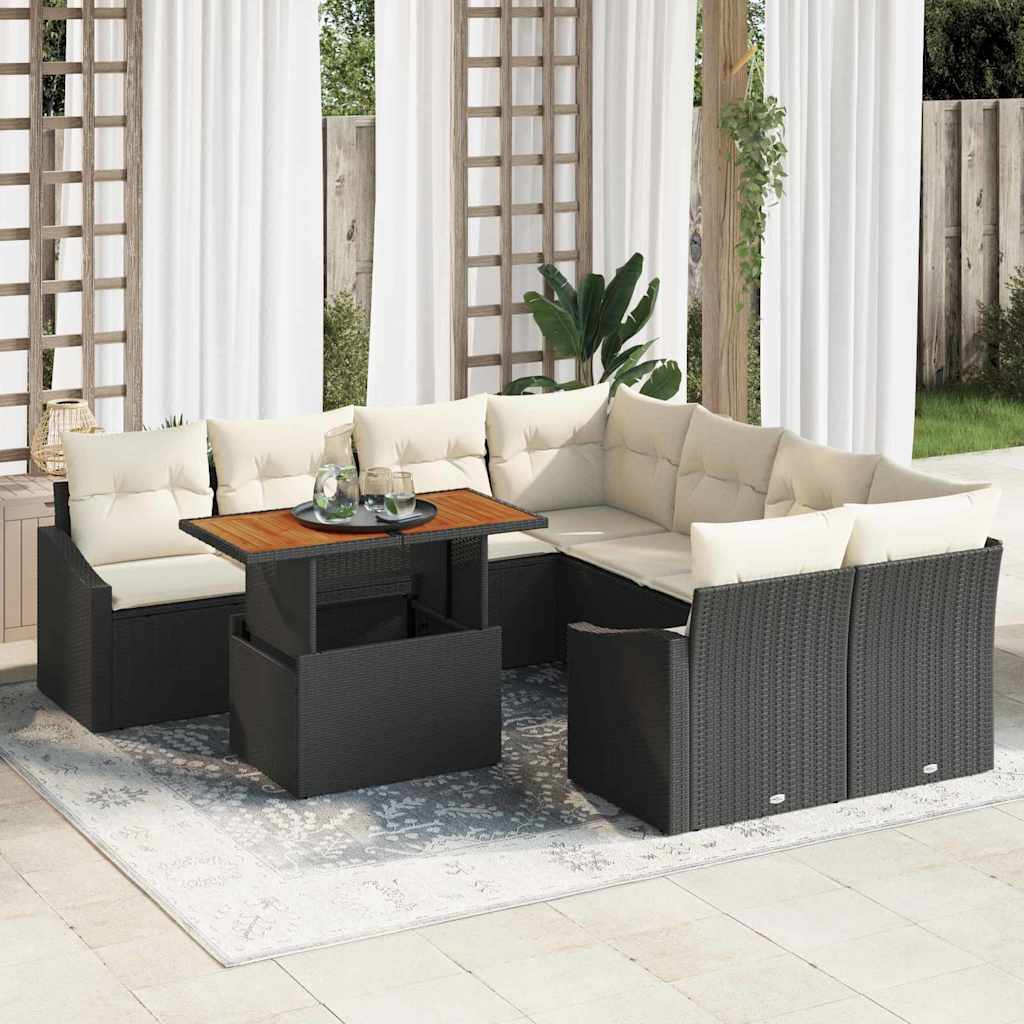 Garten Essgruppe mit Kissen Schwarz und Creme 100 x 55 x 73 cm