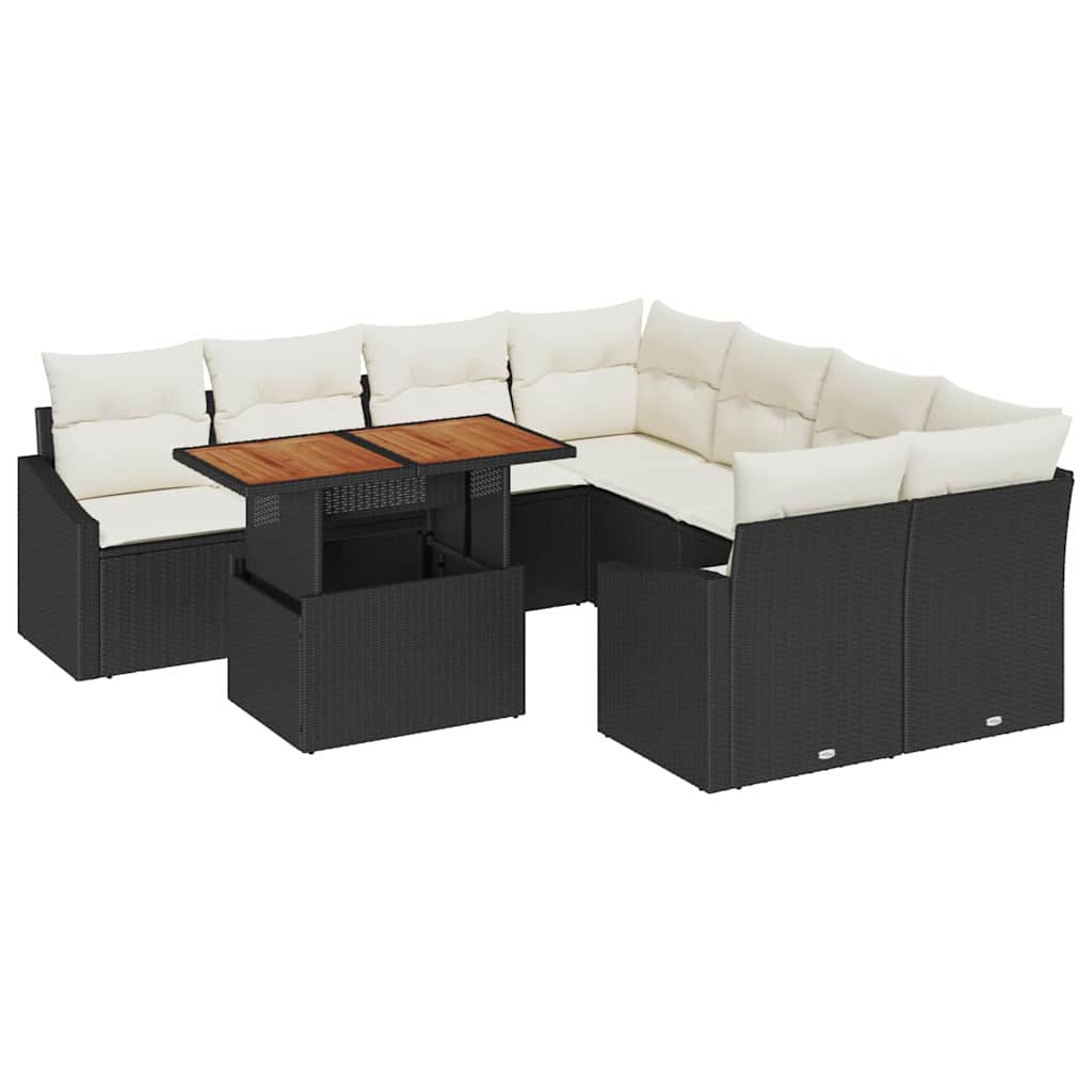 Garten Essgruppe mit Kissen Schwarz und Creme 100 x 55 x 73 cm