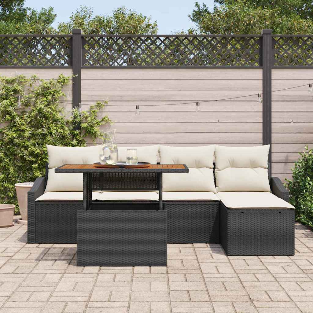Garten Essgruppe mit Kissen 6 pcs Schwarz und Creme