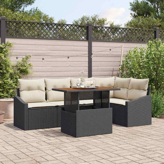 Garten Essgruppe mit Kissen Schwarz und Creme 100 x 55 x 73 cm