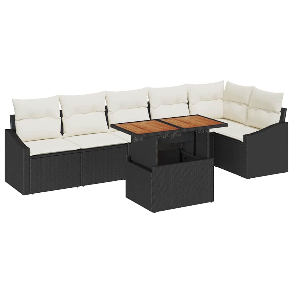 Garten Essgruppe mit Kissen mit Kissen 7 pcs Schwarz und Creme