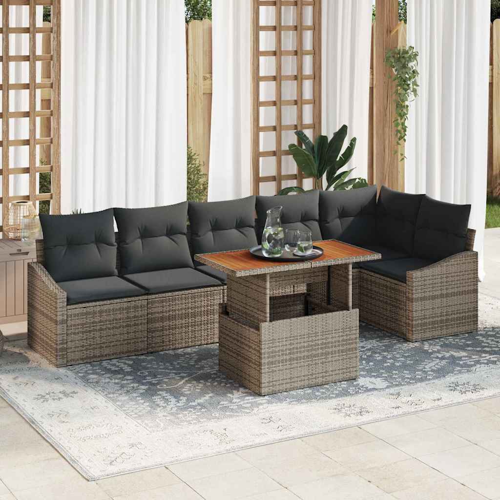 Garten Essgruppe mit Kissen mit Kissen 7 pcs Schwarz und Creme