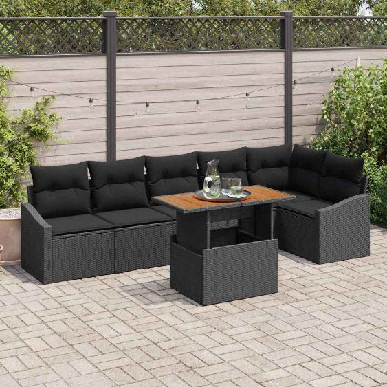 Garten Essgruppe mit Kissen mit Kissen 7 pcs Schwarz und Creme