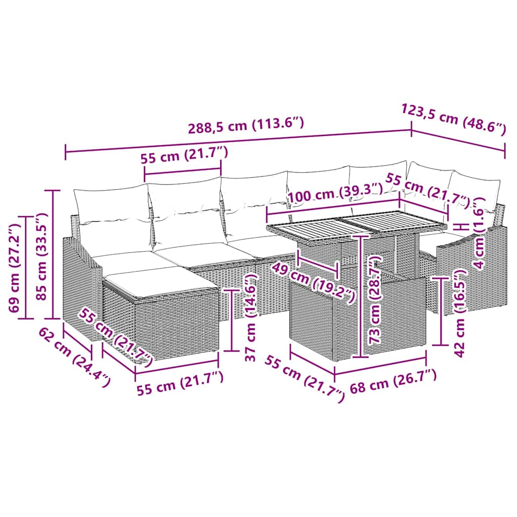 Garten Essgruppe mit Kissen 8 pcs Schwarz und Creme