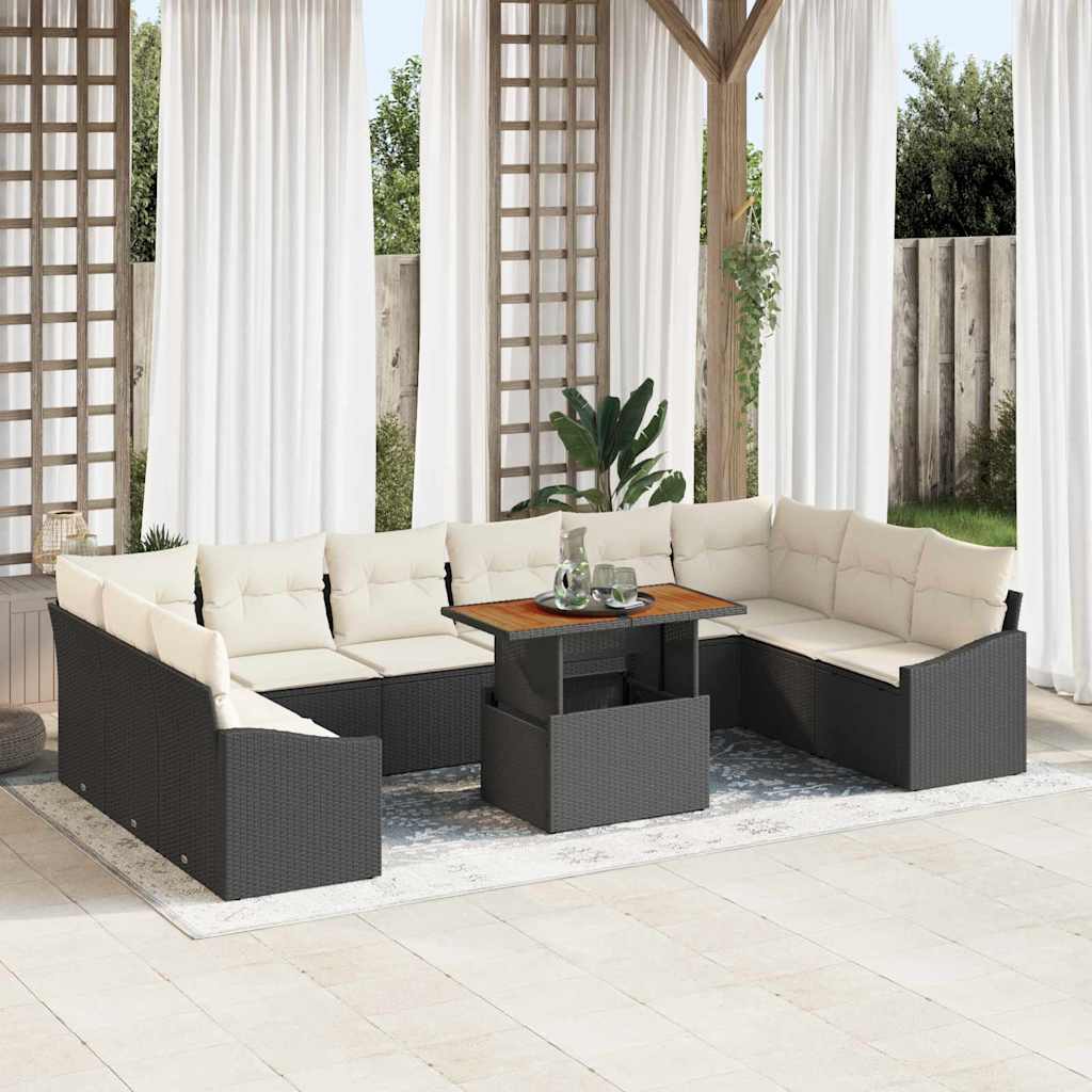 Garten Essgruppe mit Kissen mit Kissen 11 pcs Schwarz und Creme