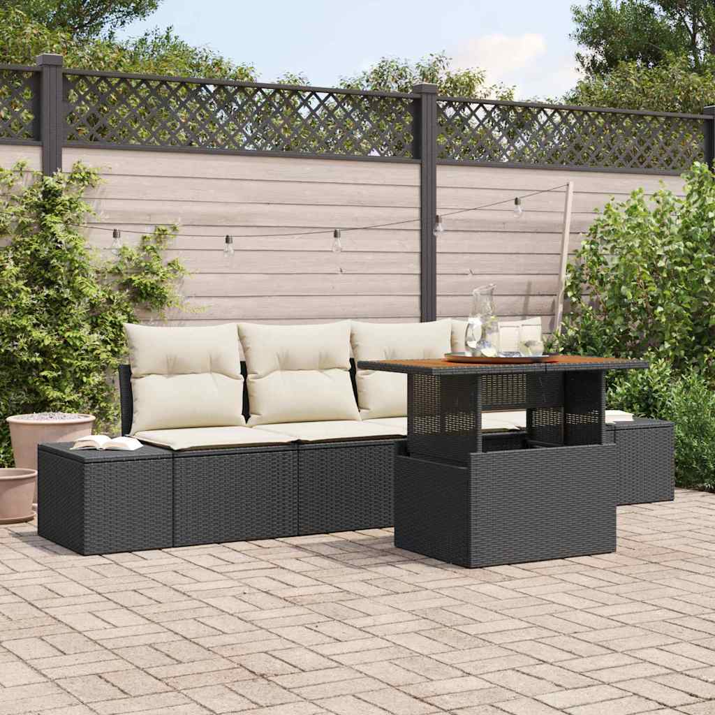 Garten Essgruppe mit Kissen mit Kissen 5 pcs Schwarz und Creme