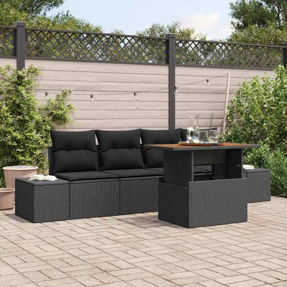 Garten Essgruppe mit Kissen mit Kissen 5 pcs Schwarz und Creme